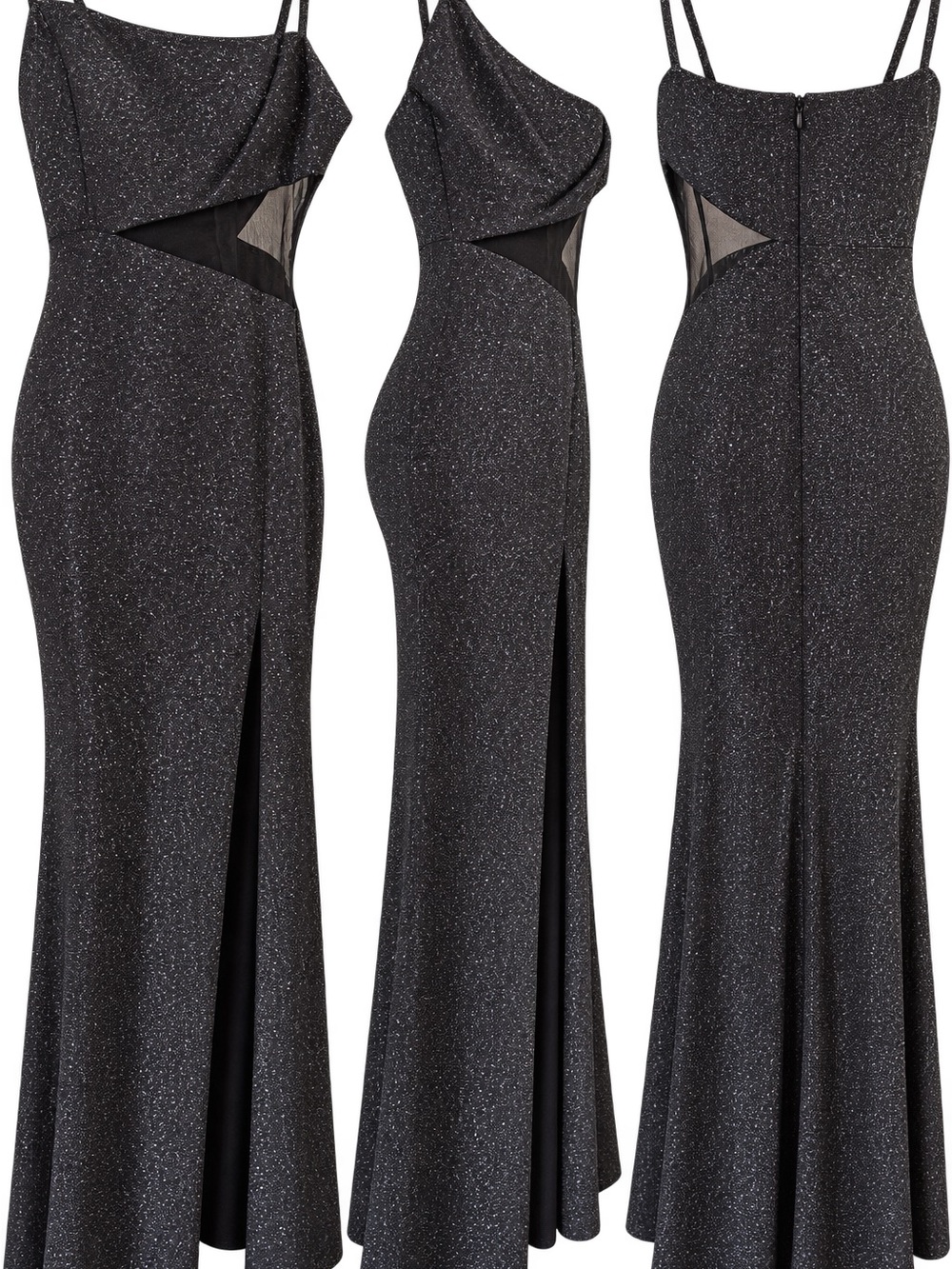 Glam Sparkle Cutout Prom Dress in Black